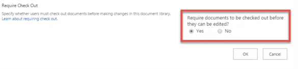 A screenshot of SharePoint's document check-out feature